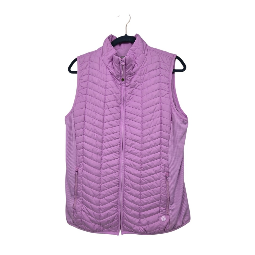 T by Talbots Quilted Full Zip Puffer Vest Womens M Lavender Purple Lightweight